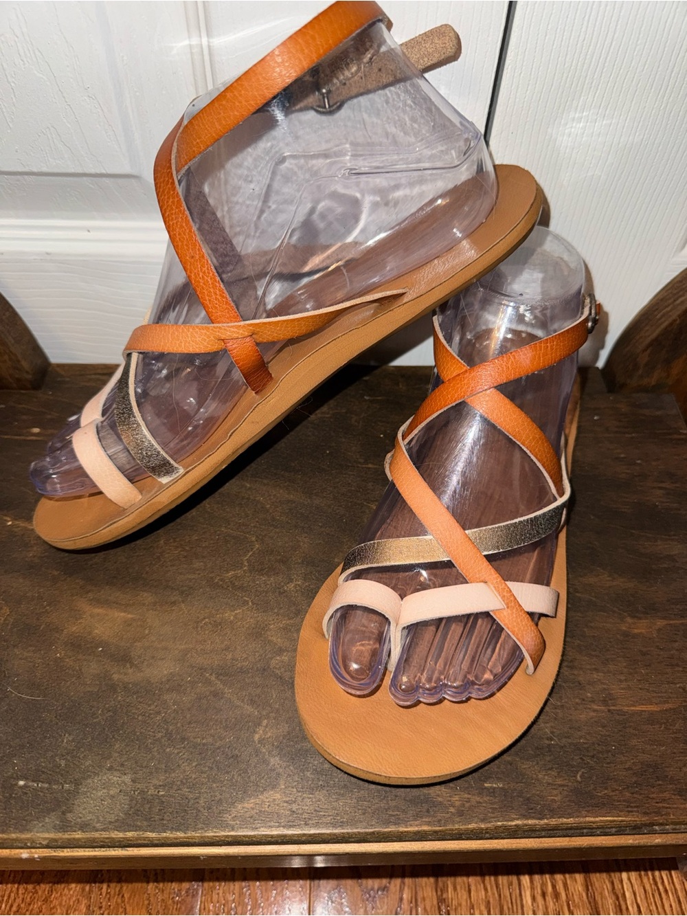 Roxy Strappy Sandals in Tan, Blush & Metallic Gold